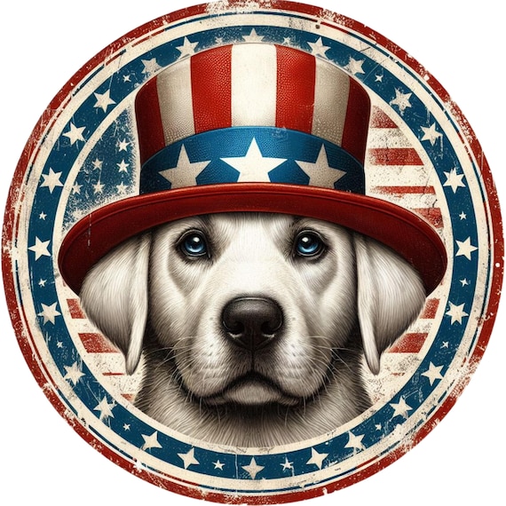 Patriotic Dog Wreath Sign: Americana Uncle Sam, Rustic Fourth of July