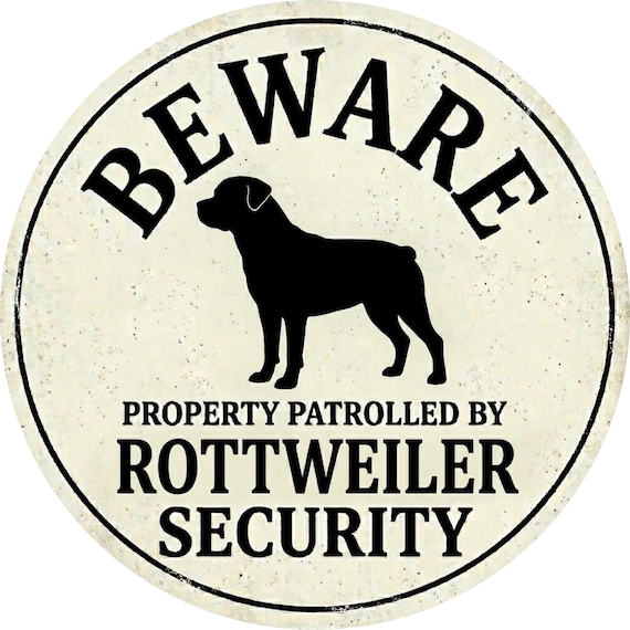 Rottweiler Security Sign: Property Patrolled Dog Sign, Funny Dog Door Decor