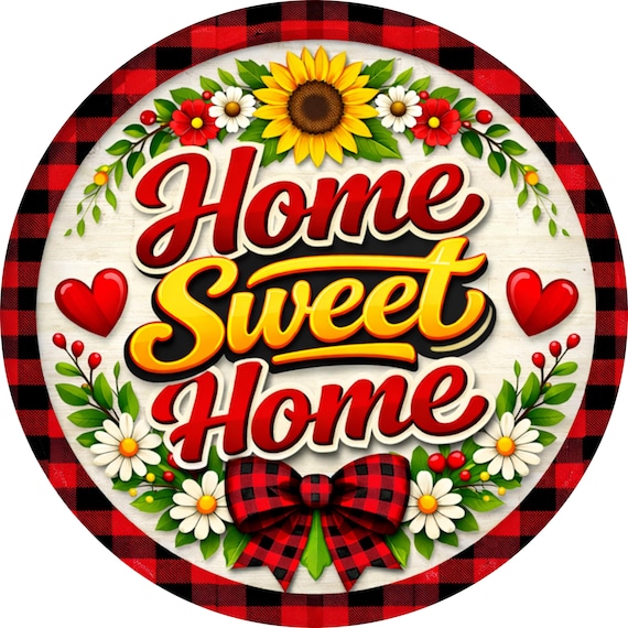 Home Sweet Home Sign: Buffalo Check Door Hanger, Rustic Farmhouse Porch Decor