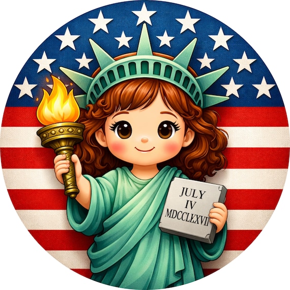 Patriotic Liberty Girl Sign: July 4th Wreath Attachment, Cute Americana Decor
