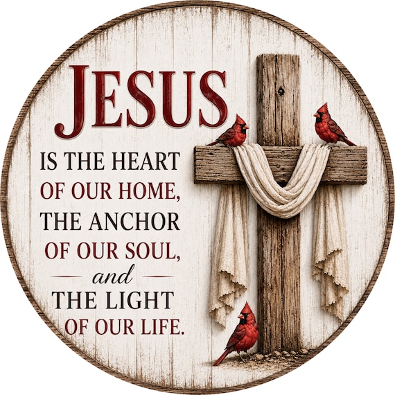 Jesus Is The Heart Of Our Home Sign: Christian Cross Farmhouse Decor, Faith Wreath Sign