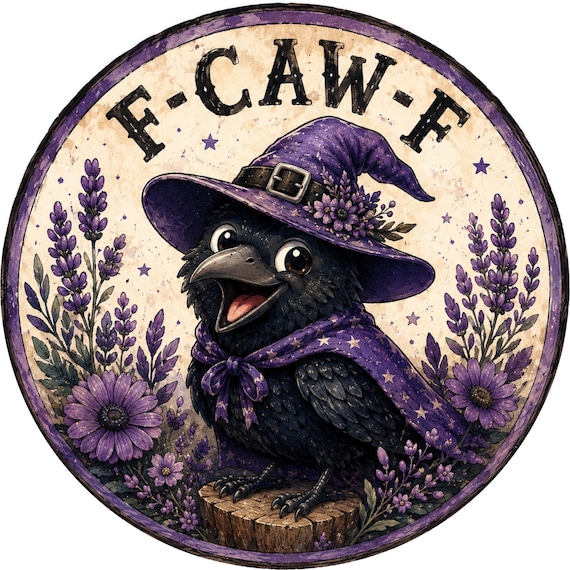 Crow Halloween Sign: Purple Witchy Raven Decor, Funny Autumn Wreath Accent