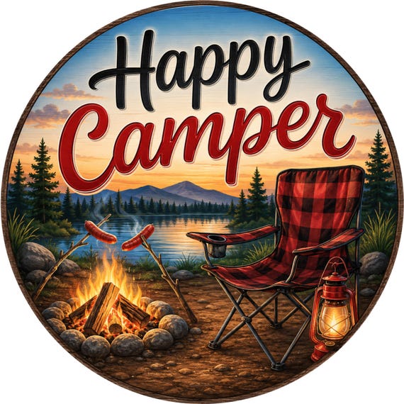 Happy Camper Sign, Camping Wreath Sign, Lake Decor, Rustic Camper Sign, Outdoor Adventure Decor