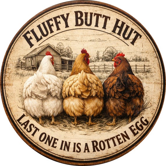 Fluffy Butt Hut Wreath Sign: Funny Chicken Farmhouse Coop Rustic Door Decor