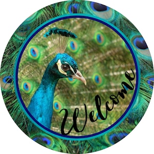 Peacock Welcome Sign: Colorful Bird Door Hanger, Elegant Home Decor