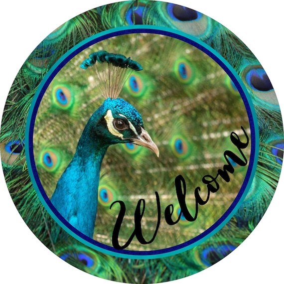 Peacock Welcome Sign: Colorful Bird Door Hanger, Elegant Home Decor