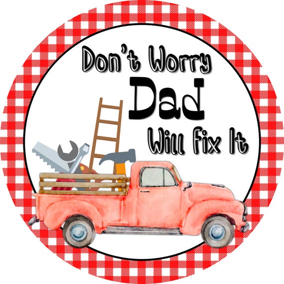 Funny Dad Fix-It Wreath Sign: Red Gingham Farmhouse Decor