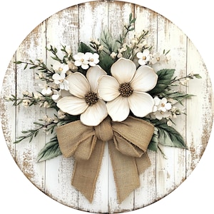 Farmhouse Magnolia Wreath Sign: Rustic White Floral Bow Door Decor