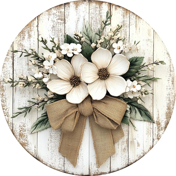 NOT 3D Farmhouse Magnolia Metal Wreath Sign: Rustic White Floral Bow Door Decor