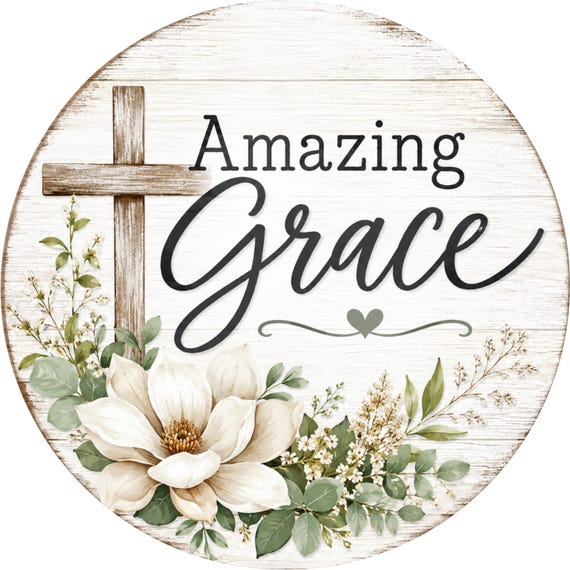 Amazing Grace Christian Wreath Sign, Rustic Cross Floral Door Decor, Faith Inspired Sign