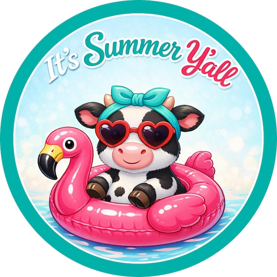 Cow Flamingo Float Summer Wreath Sign: It's Summer Y'all Farm Decor