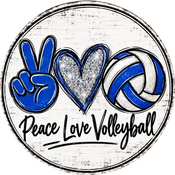 Peace Love Volleyball Wreath Sign, Blue Silver Sports Decor, Volleyball Player Gift, Round Team Door Sign
