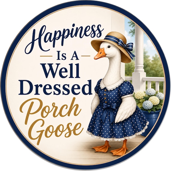 Porch Goose Sign, Goose Wreath Sign, Farmhouse Goose Decor, Funny Goose Door Hanger, Navy Blue Wreath Attachment, Everyday Sign