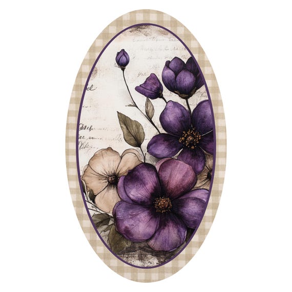 Purple Violet Floral Wreath Sign: Vintage Style Metal Home Decor
