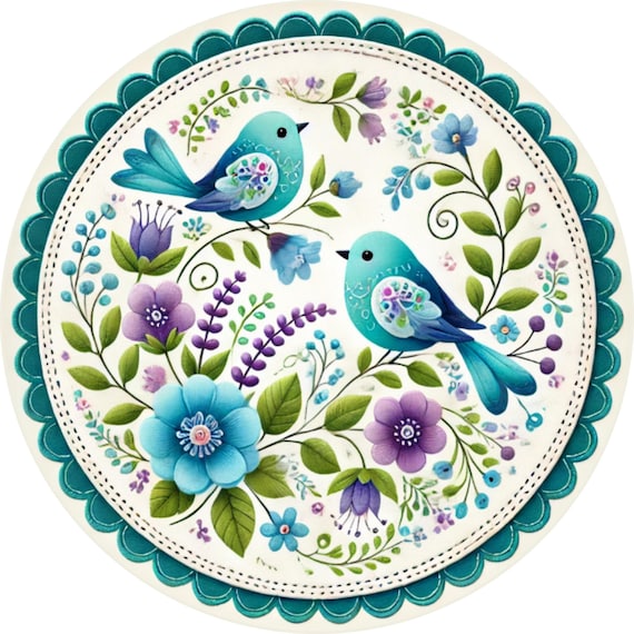Teal Bird Floral Wreath Sign: Spring Door Decor, Farmhouse Mother Gift
