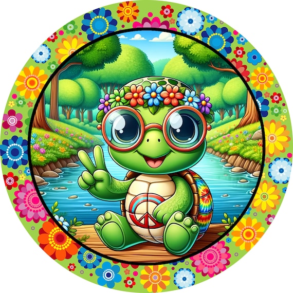 Floral Peace Turtle Wreath Sign: Hippie Home Decor