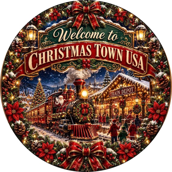 Christmas Train Wreath Sign, Welcome To Christmas Town Sign, Train Decor, Wreath Attachment