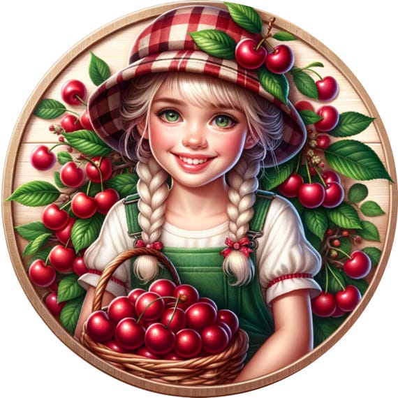 Cherry Girl Wreath Sign: Summer Fruit Decor