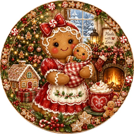 Gingerbread Wreath Sign, Gingerbread Decor, Christmas Wreath Attachment, Holiday Craft
