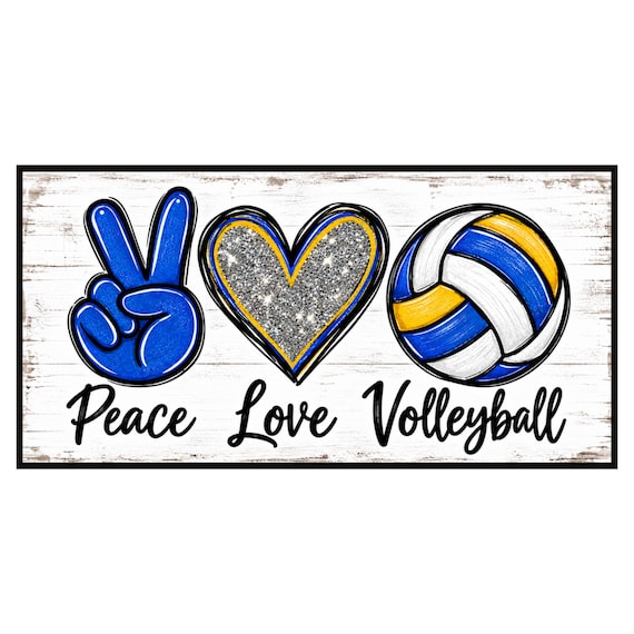 Peace Love Volleyball Sign, Blue Gold Sports Decor, Volleyball Wreath Center, Team Spirit Player Gift