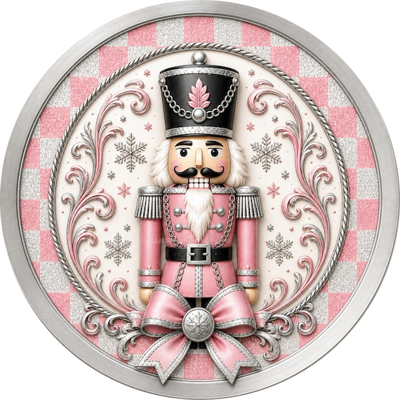 Pink Nutcracker Sign: Pink Christmas Wreath Sign, Pink Buffalo Check, Wreath Attachment, Door Hanger