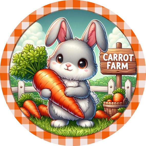 Carrot Farm Bunny Wreath Sign: Spring Rabbit Door Hanger, Country Garden Easter Decor