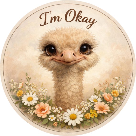 I'm Okay Ostrich Sign: Funny Farm Animal Door Hanger, Rustic Country Farmhouse Decor