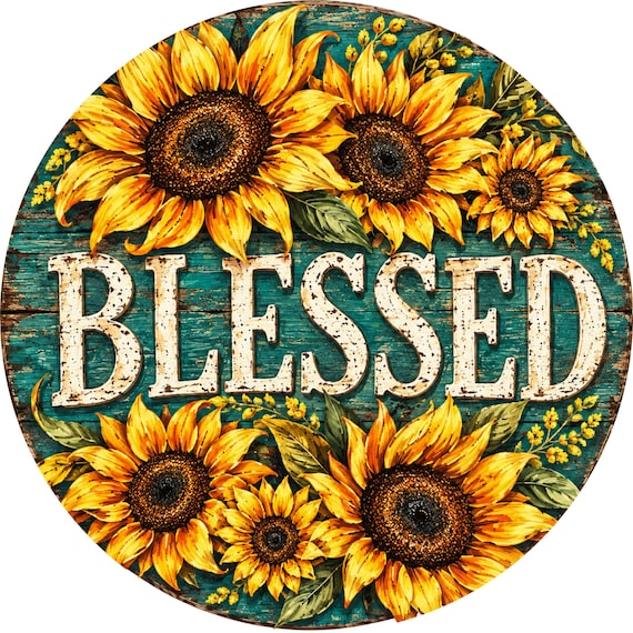 Sunflower Wreath Sign, Blessed Sign, Fall Door Decor, Rustic Door Hanger, Autumn Wreath Sign