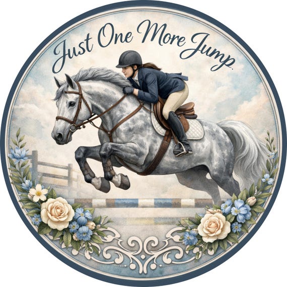 Horse Rider Sign: Just One More Jump Door Hanger, Equestrian Wreath Sign
