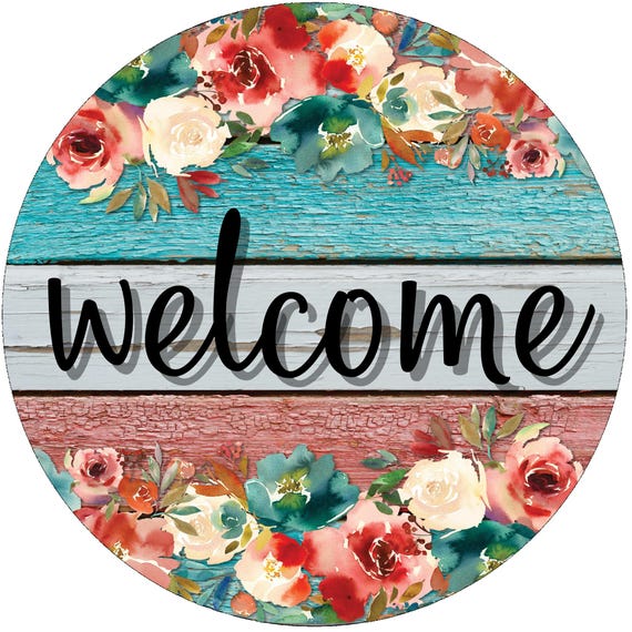 Floral Welcome Sign: Spring Wreath Sign, Rustic Shiplap Door Decor