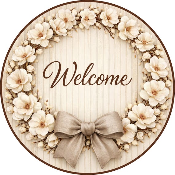 Magnolia Wreath Welcome Sign: Neutral Farmhouse Door Hanger, Floral Decor