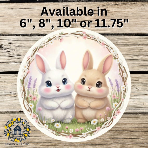 Sweet Bunny Duo Wreath Sign: Easter Rabbit Door Hanger, Floral Spring Decor, Farmhouse Nursery