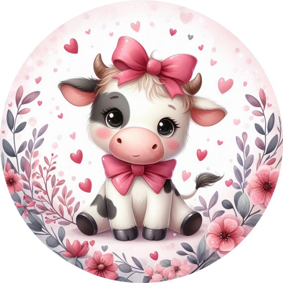 Valentine's Day Baby Cow Wreath Sign: Farmhouse Heart Decor