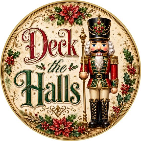 Deck The Halls Nutcracker Sign: Christmas Wreath Sign, Door Hanger, Holiday Decor, Traditional Christmas Sign