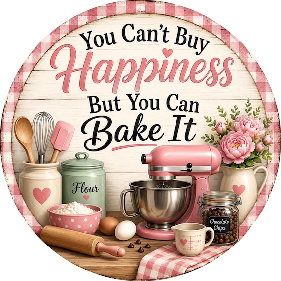 Baking Wreath Sign, Funny Kitchen Sign, Baker Gift, Kitchen Wall Decor, Pink Kitchen Decor, Baking Lover Gift