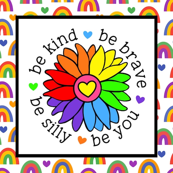 Inspirational Metal Sign: Rainbow Flower, Be Kind, Be Brave