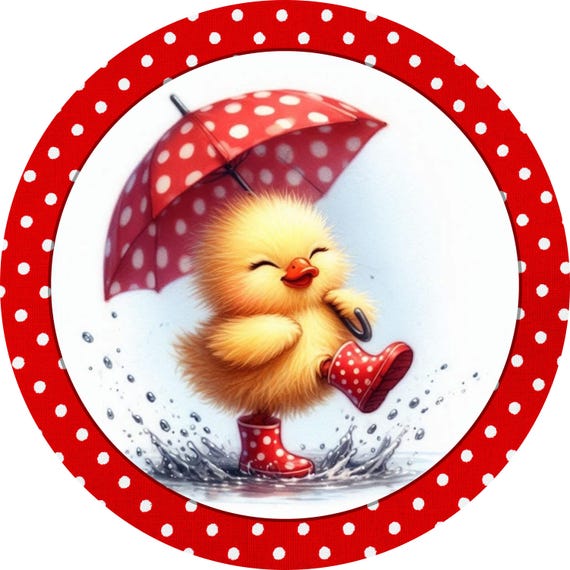 Duck in Rain Boots Wreath Sign: Polka Dot Umbrella, Spring Decor