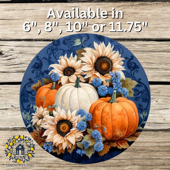 Pumpkin & Daisy Metal Sign: Fall Wreath Decor