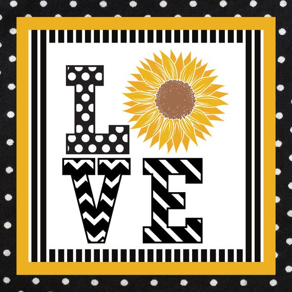 Sunflower Love Sign: Black and White Farmhouse Door Hanger, Rustic Yellow Floral Home Decor