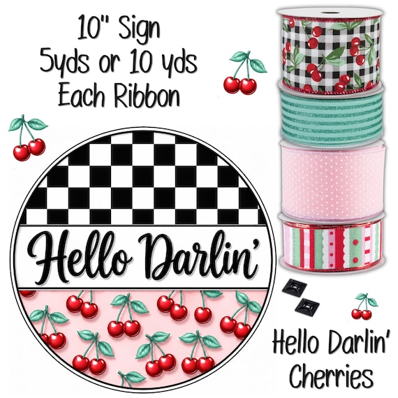 Hello Darlin Wreath Kit: Sunflower Sign, Cherries Door Decor