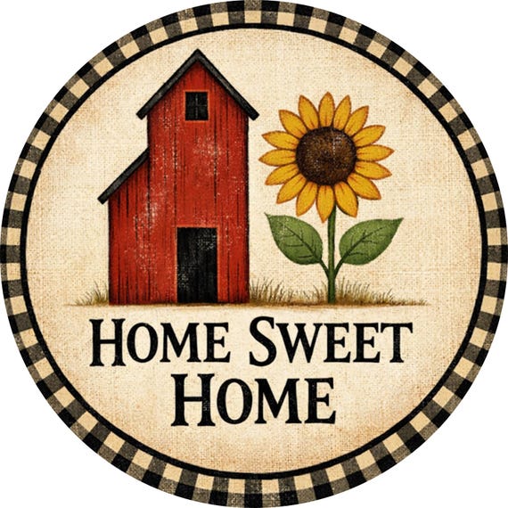 Home Sweet Home Sign: Red Barn Sunflower Door Hanger, Farmhouse Wreath Sign
