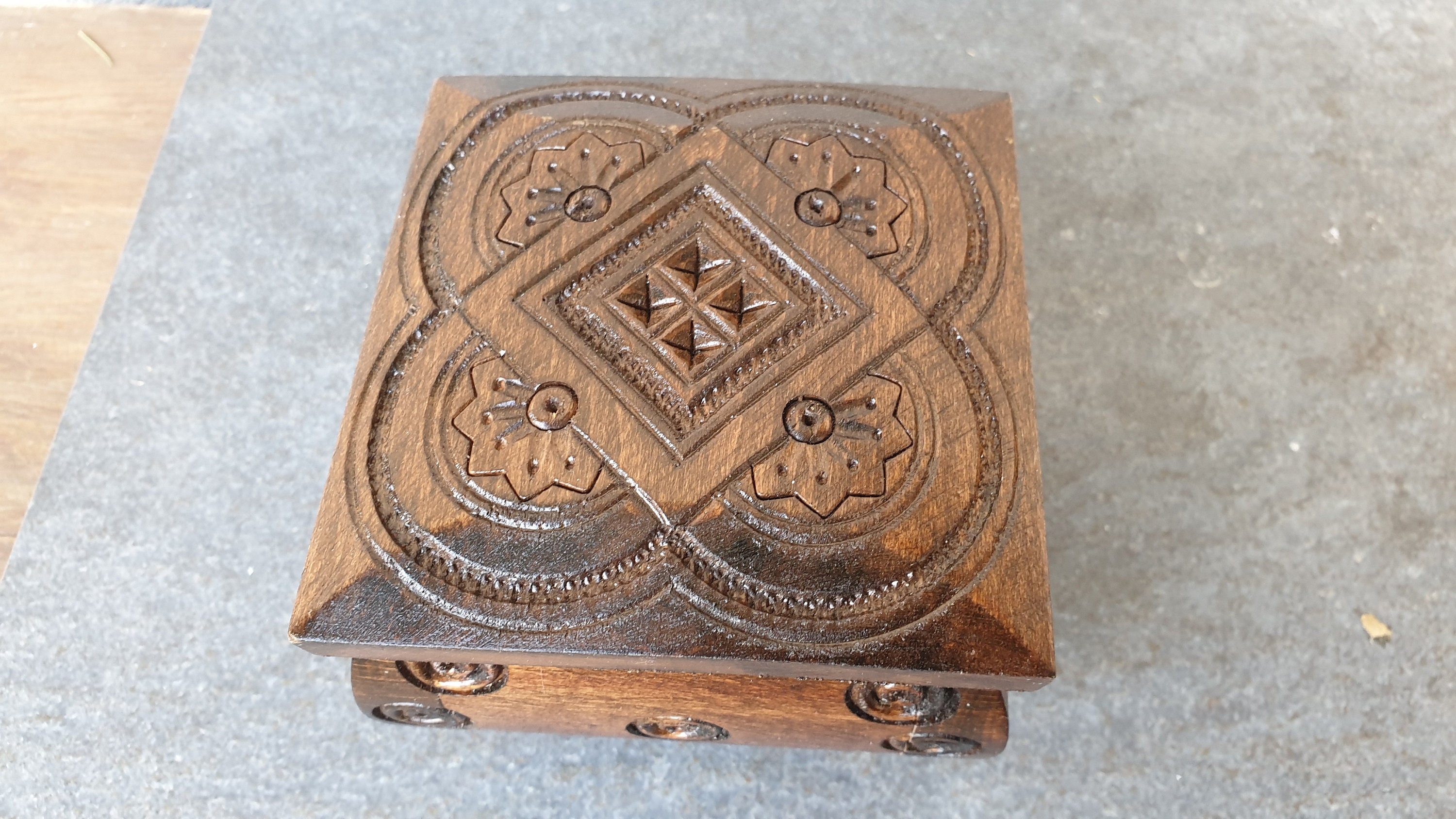 Hand Carved Wood Jewelry Box Vintage Wooden Storage Box Etsy