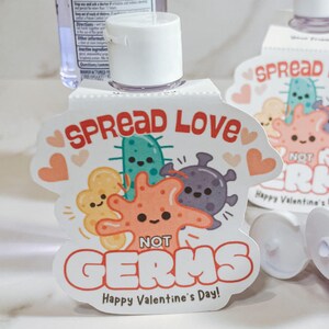 Diffondi l'amore, non i germi, San Valentino, disinfettante per le mani, San Valentino con sapone, anti-germi, San Valentino senza caramelle, San Valentino in classe, stampabile