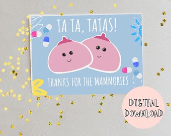 Mastectomy Card / Get Well Card / Breast Cancer Surgery / Ta Ta Tatas / Funny Get Well Card / Digital Download