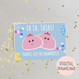 Cartão de mastectomia / Cartão de melhoras / Cirurgia de câncer de mama / Ta Ta Tatas / Cartão de melhoras engraçado / Download digital