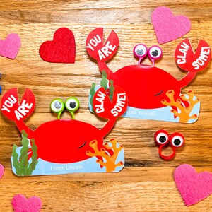 Crab Valentine / Google Eye Puppet Valentine / Classroom School Valentine / Non Candy Valentine / Editable Printable / Instant Download