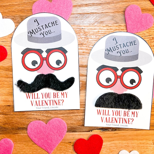 Mustache Valentine / Non Candy Valentine / Boy Valentine / Classroom School Valentine / Digital Download / Printable