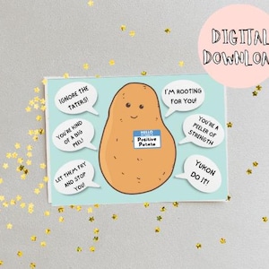 Tarjeta de aliento / Tarjeta de patata positiva / Tarjeta de apoyo / Descarga digital / Tarjeta imprimible / Tarjeta divertida de patata / Juegos de palabras sobre patata