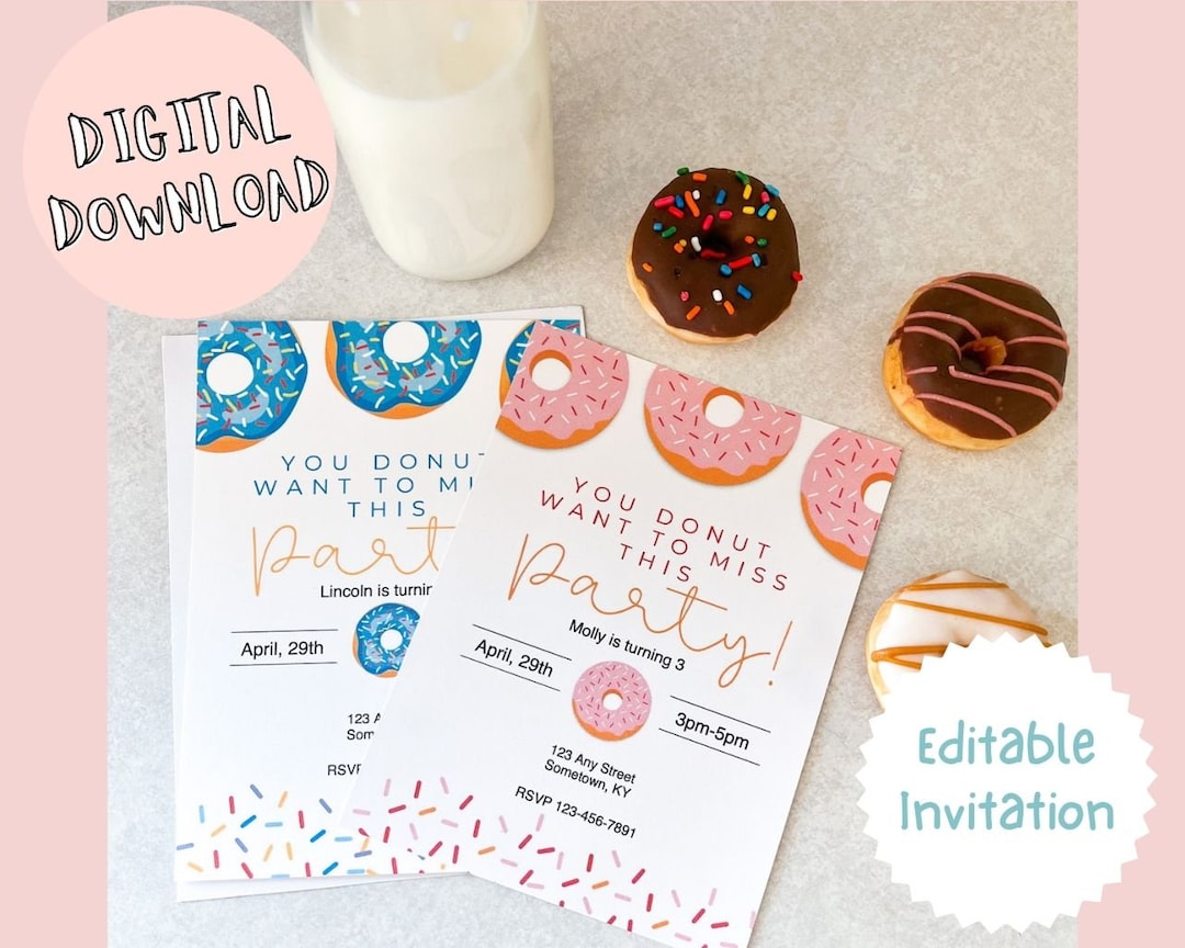 Donut Party Invitation / Pink Donut Party / Blue Donut Party / Editable ...