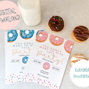 Donut Party Invitation / Pink Donut Party / Blue Donut Party / Editable Invitation / Printable Party Invitation / Digital Download